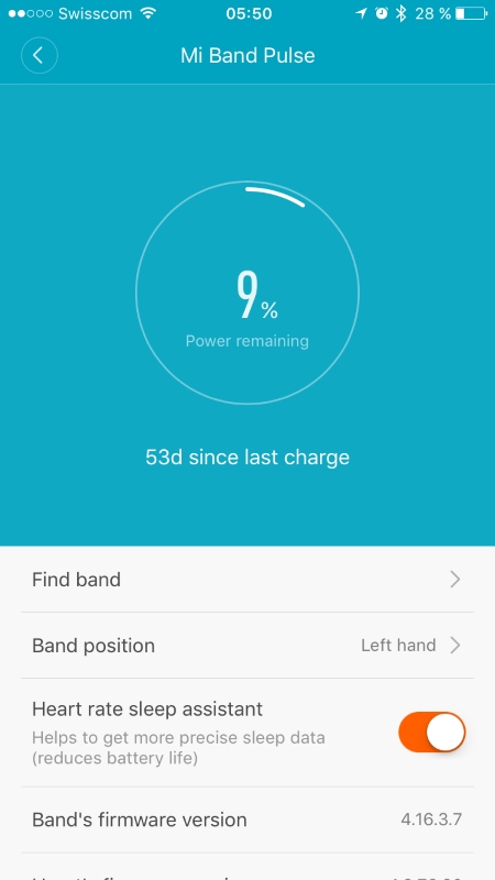 Xiaomi Mi Band 1S Akkulaufzeit